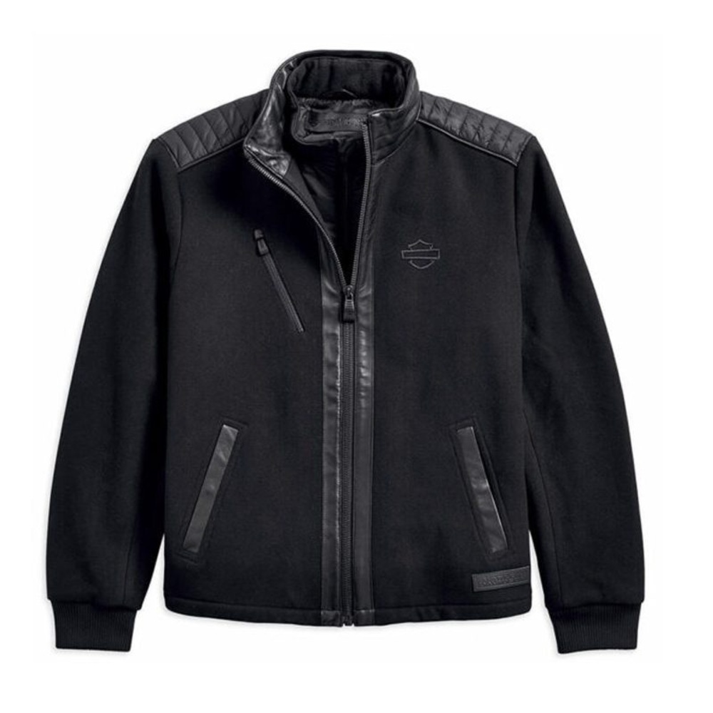 Harley Davidson mens M Medium black wool leather full zip motorcycle jacket EUC